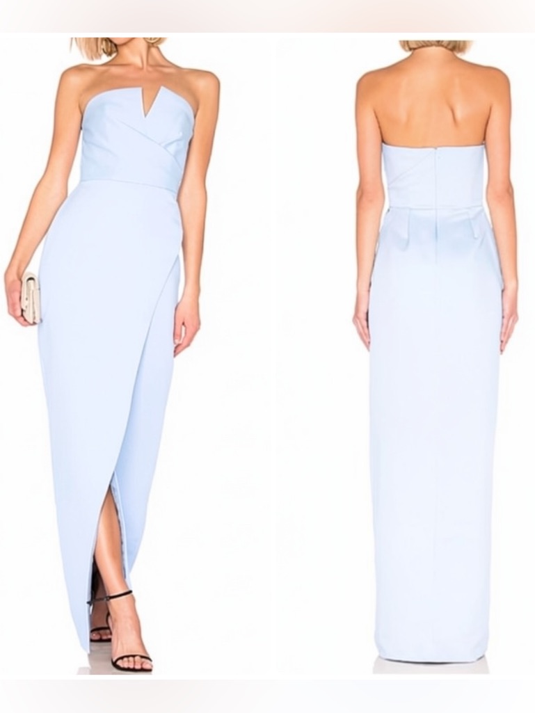 Jaygodfrey Darcy Strapless Steel Blue Wrap-Front Gala Gown Maxi Dress Nwt $354